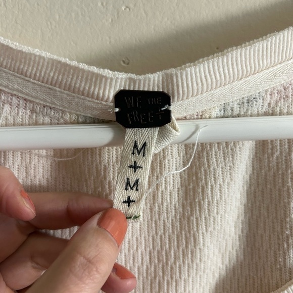 Free People We The Free Rainbow Embroidered Thermal Size Medium Cream - Picture 3 of 7